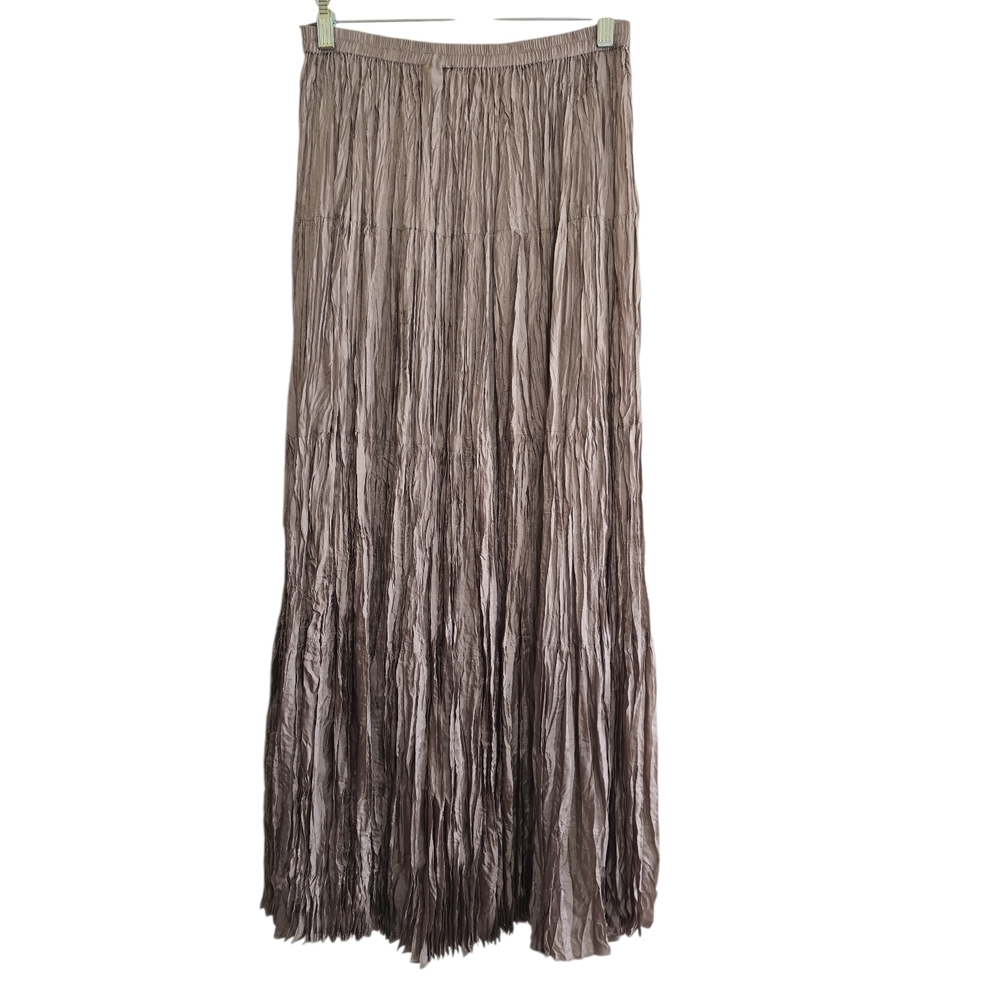 Cami International Silk Crinkled Broom Skirt Medium Maxi Length Taupe Neutral - Picture 2 of 5